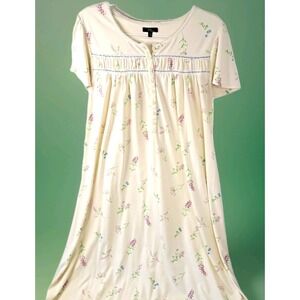 Aria Collection Nightgown Women M Ivory Pastel Embroidered Floral Cottagecore